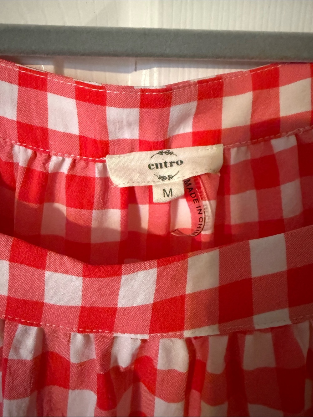 Entro Hot pink and White Gingham Square-Neck Tiered Tunic - Picture 2 of 4